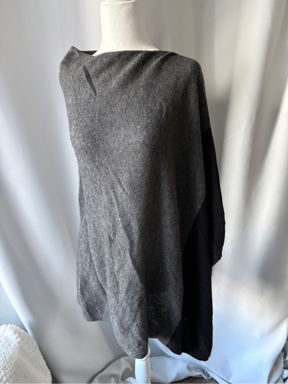 Celeste Charcoal Gray/Black Wool and Cashmere Poncho